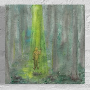 ¡Paz fuera! Pie Grande (pintura original en acuarela y tinta) 10" x 10"
