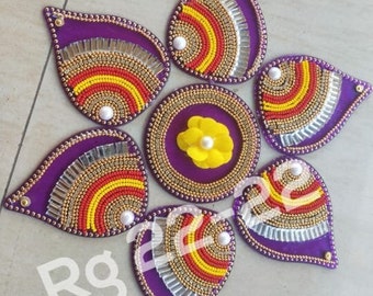 Acrylic Rangoli With T Light Holder Multi-Color Handicraft Jewel Stone 11 Pcs
