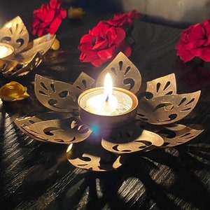 Pack Of 6 Lotus T Light Candle Holder Home Office Festive Party Decoration Item Durga/ Laxmi Diwali / Navratri / Dussehra / Pooja Gift image 4
