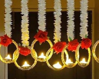 Artificial Mogra Rose Flower Hangings, Wedding Decoration, Home Door Entryway Wall Hanging, Pooja Mandir Backdrop Indian Diwali Decor