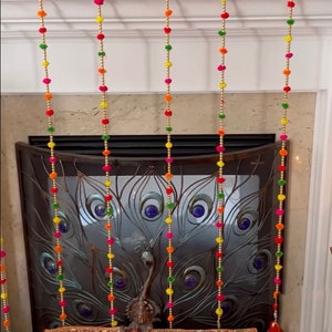 Multicolor Pom Pom String with Golden Beads, Big Bell Hanging Toran Garland Decoration Home Décor Christmas Diwali Decoration