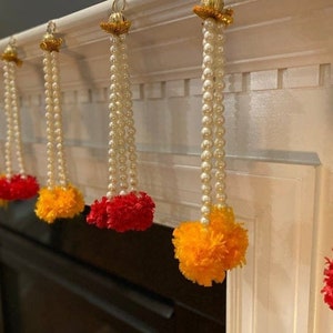 5 Pearl bead strings decorated flower end hangings latkans Diwali Christmas Thanksgiving Hanukkah mantle staircase decor navrathri pooja