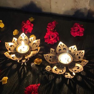 Pack Of 6 Lotus T Light Candle Holder Home Office Festive Party Decoration Item Durga/ Laxmi Diwali / Navratri / Dussehra / Pooja Gift image 5