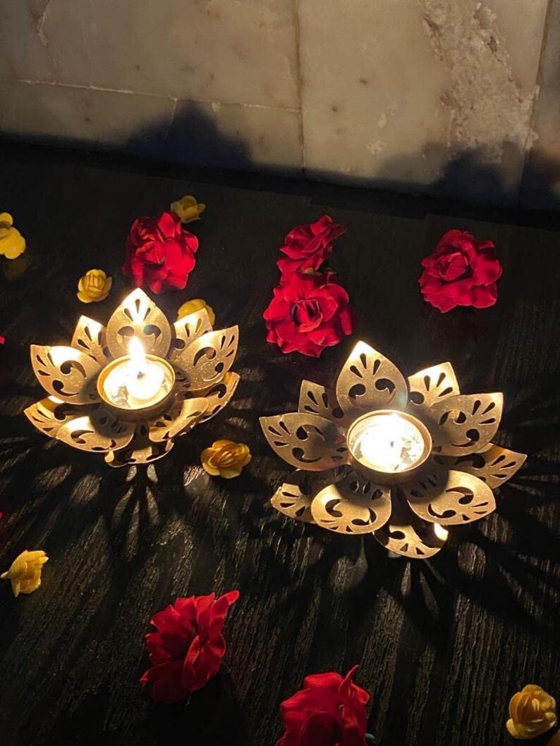 Pack Of 6 Lotus T Light Candle Holder Home Office Festive Party Decoration Item Durga/ Laxmi Diwali / Navratri / Dussehra / Pooja Gift image 5