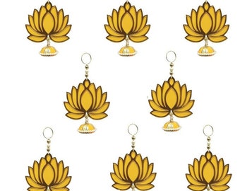 Wall Decor Lotus with jhumki Style Door Hanging for Home Decor,Diwali and All Festival Home Decoration (6 PCS) Wall Hanging |Color - Yellow|