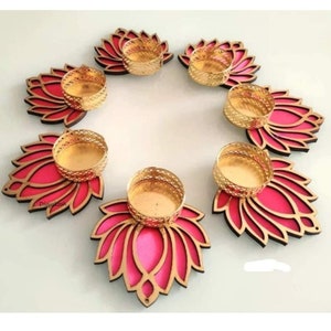 Pack Of 6 Lotus T Light Candle Holder Home Office Festive Party Decoration Item Durga/ Laxmi Diwali / Navratri / Dussehra / Pooja Gift image 1