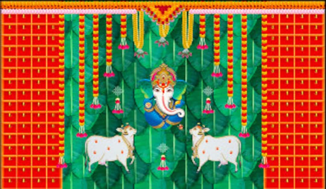 Ganesha Decorative Backdrops, Ganesha Backdrop, Housewarming Backdrop