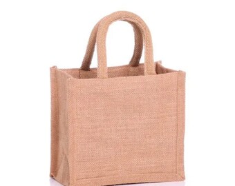 10x Jute Bags 8 X 8 X 6 inches Small - padded cotton handles small Eco-friendly Burlap Bag, Reusable Burlap Tote,Shopping Wedding Gift Way