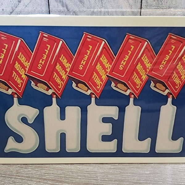 Shell Motor Oil Dripping Oil Into Letters Tin Sign