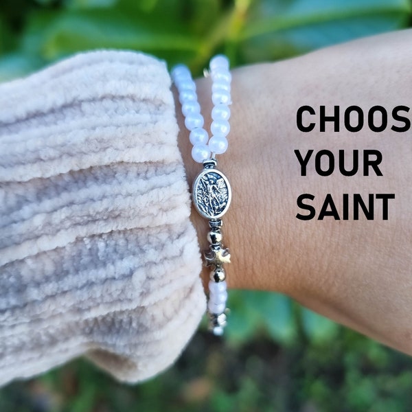 Bracelet de rosaire catholique fait à la main, bracelet de chapelet saint-michel, bijoux catholiques, cadeau catholique, cadeau de chapelet de Noël, cadeau pour femme