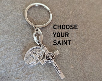 Make Custom Catholic Keychain, Choose Your Saint Medal For Keychain