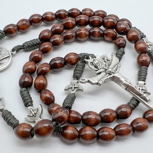 Holy Spirit Catholic Chaplet, Wood Rosary, Wooden Prayer Beads, Holy Trinity Cross Rosary