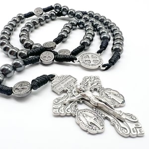 Chaplet del Rosario del Crucifijo del Perdón, Rosario de Cinco Décadas, Medalla Milagrosa Colgante de San Benito, Chaplet Delicado, Rosario Negro, Cuentas de Oración Oscuras