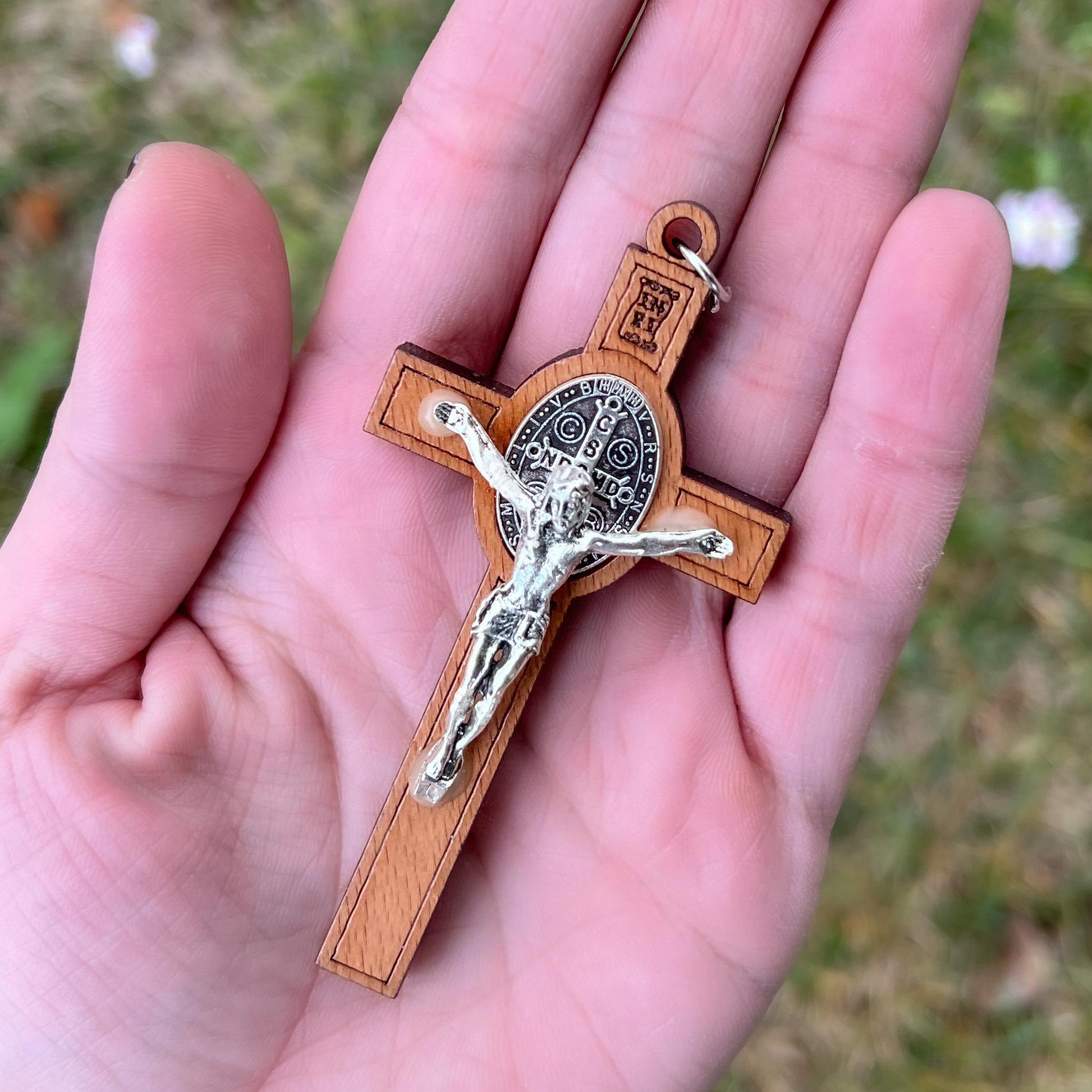 Catholic Cross Pendant Saint Benedict Wooden Wood San St Benito