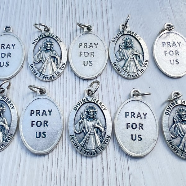 CATHOLIC MEDALS WHOLESALE 1 5 10 25 Divine Mercy Medal Charm Pendant, Catholic Medals Lot, Catholic Jewelry Bulk