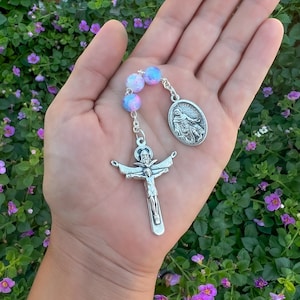 Three Beads Catholic Chaplet, Holy Trinity Cross Pendant, St Peregrine Medal Chaplet, Cancer Survivor Gift, CHOOSE BEADS And SAINT image 1