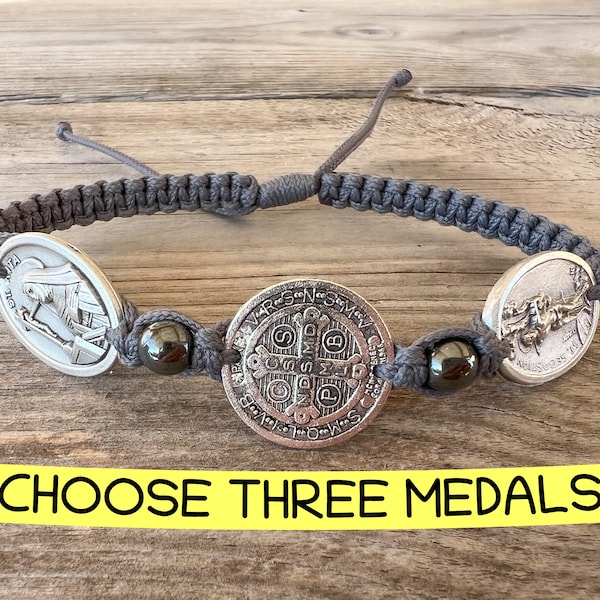 Catholic Saints Bracelet, Three Saint Charms Pendant, Religious Gift For Men Women Teens Adults Kids, Custom Made Gifts