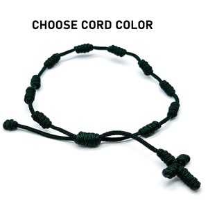 Pulsera de rosario católico, cordón tejido a mano en varios colores, pulsera ajustable