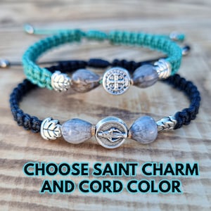 Bracelet With Charm, Miraculous Medal Bracelet, Job Tears Beads, Catholic Gifts For Women, Religious Jewelry, Saint Benedict Bracelet