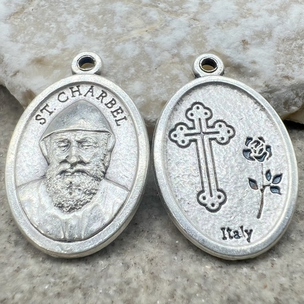 CATHOLIC MEDALS WHOLESALE 1 5 10 25 Saint St Charbel Sharbel Makhlouf Medal Charm Pendant, Catholic Medals Lot, Catholic Jewelry Bulk