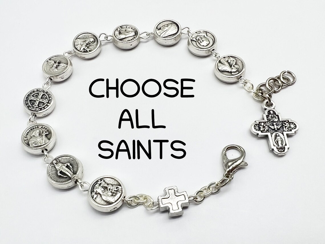 All Saints Bracelet Catholic Saint Medals Chain Bracelet Etsy