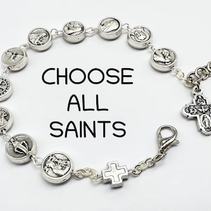 All Saints Bracelet, Catholic Saint Medals, Chain Bracelet Unisex, Scapular St Clare Francis Pope John Anthony Lady Of Guadalupe Cross Charm