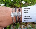 Custom Catholic Bracelet, Choose Your Saint Charm, Saint Michael Pendant, Chain Bracelet, Wooden Beads, Handmade Jewelry product logo