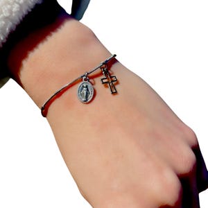 Virgin Mary Miraculous Medal Cross Pendant Catholic Jewelry Dainty Chain Bracelet for Girls Women Religious Gift For Her