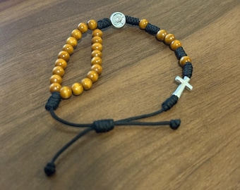Carlo Acutis Faith Bracelet,Handmade Rosary from Medjugorje, Olive Wood Beads & Cross, Catholic Christian Gift