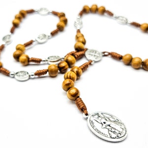 Saint Michael Chaplet, St Michael Wooden Beads Chaplet, St Michael Medal Charm Pendant, Pocket Chaplet, Gift For Policeman,