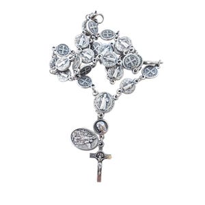 Katholischer Rosenkranz mit St. Benedikt-Medaille St. Michael und Jungfrau Maria Silberton Katholischer Schutz Spirituelles Geschenk