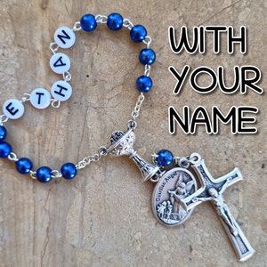 First Communion One Decade Rosary, Dainty Rosary With Name, *CHOOSE BEADS and SAINT*, Prayer Beads Rosary, Catholic Jewelry For Girls Boys