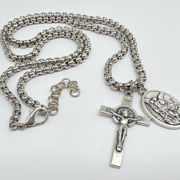 Guardian Angel Saint Michael Pendant Necklace For Military Police In Sterling Silver