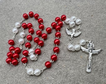 Holy Spirit Rosary Chaplet, Holy Trinity Cross With Colorful Prayer Beads, Holy Spirit Dove Activate