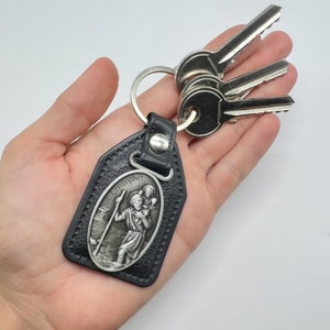 Sint-Christoffel-medaille sleutelhanger, katholieke bescherming, reizigerscadeau, patroonheilige van reisatleten, hanger voor sleutels, religieuze geschenken
