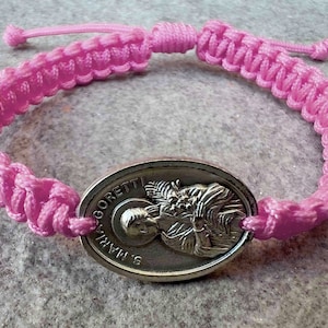 Religious Gift For Men Women Cord Beaded Chain Bracelet St Saint Maria Goretti Medal Charm Pendant Bracelet Catholic Jewelry Boys Girls