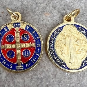 CATHOLIC MEDALS WHOLESALE 1 5 10 25 Lot, Saint St Benedict San Benito Charm Pendant Medal Enamel Silver, Religious Jewelry Material
