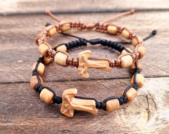 Catholic Cross Bracelet, Wooden Cross, One Decade Rosary, Wooden Rosary, Catholic Jewelry For Men Women Kids