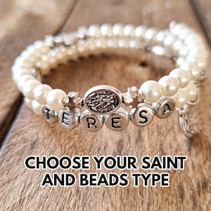 Personalized Rosary With Name, Wire Rosary Bracelet, First Communion Rosary, Bracelet With Name And Charms, Dainty Bracelet Catholic Jewelry