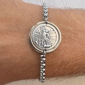 Gift For Travellers Protection, Saint Christopher Pendant Bracelet, St Christopher Medal Charm, Stainless Steel Chain