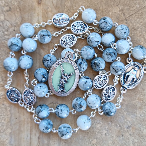 Saint Michael Catholic Rosary, St Michael Pendant Rosary, *CHOOSE BEADS and Michael CHARMS* Gift For Police Officer, Policeman's Prayer