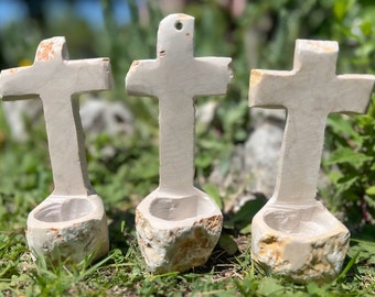 Fuente de agua bendita católica hecha de piedra natural Regalo religioso único Decoración para el hogar Boda Bautismo Regalo Iglesia