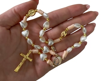 Catholic Small Pocket Chaplet Virgin Mary Golden Cross Miraculous Medals Religious Jewelry For Girls Mom Grandma Daughter Mother's Day