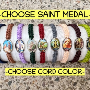 Catholic Bracelet With Charm Medal Pendant, Custom Catholic Adjustable Bracelets, Religious Jewelry Gift For Men Women Kids, Handmade Gifts