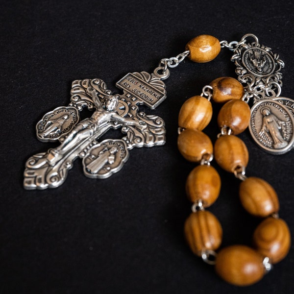 Pardon Crucifix Small Catholic Rosary One Decade CHOOSE TWO MEDALS Wooden Beads Car Driver's Gift Chaplet Protection Jewelry Men Women