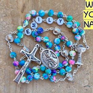 Catholic Rosary For First Communion, Rosary With Name, Prayer Beads Christian *CHOOSE SAINT and BEADS* Confirmation Gifts For Catholic Girls