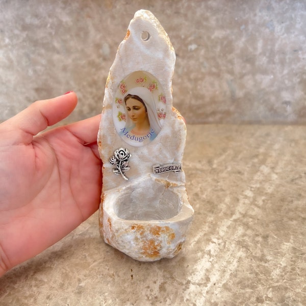 Virgin Mary Handmade Stone Holy Water Font, Custom Made Catholic Gift, Unique Catholic Gift, Baptism Catholic Gift