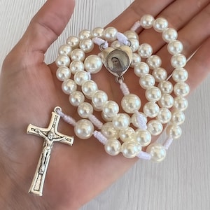 Rosario Blanco, Cuentas de Oración de Perlas, Rosario para Mujeres Niñas, Regalo Para La Abuela, Joyas Católicas, Regalos Religiosos, Regalo de Confirmación Para Ella