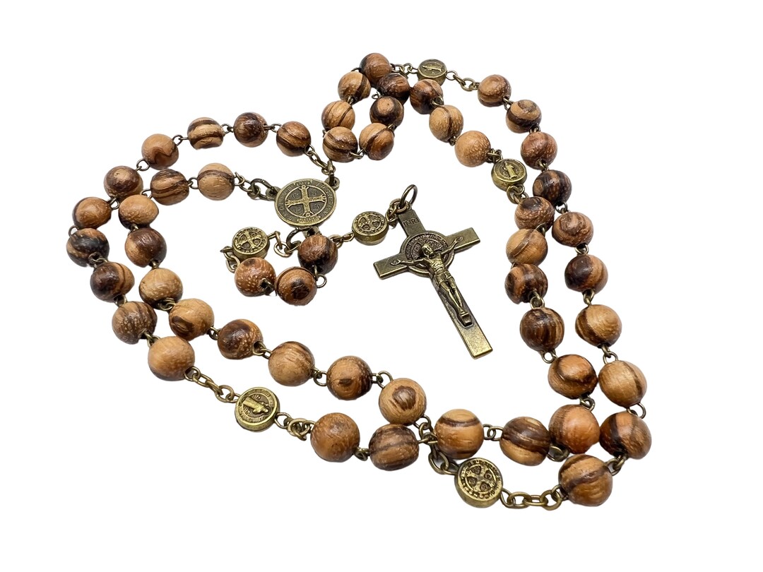Wooden Prayer Beads, Walnut Nut Wood Chaplet Rosary, St Benedict Rosary ...