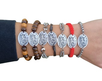 Saint Michael Medaille Anhänger Armband Holz Kette Schnur Armband Männer Frauen Mädchen Jugendliche Erwachsene Jungen